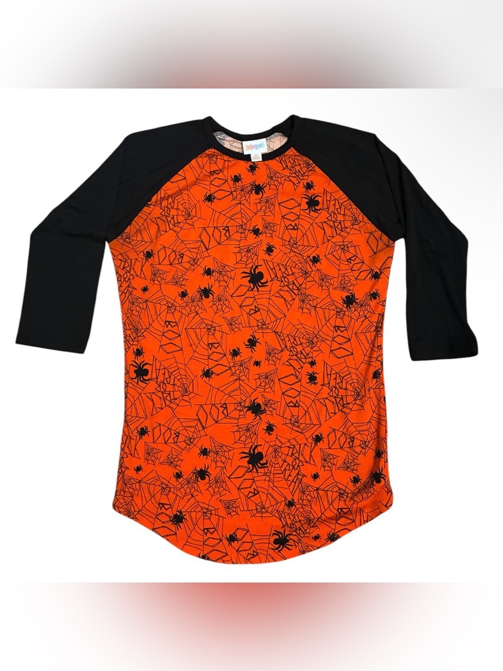 LuLaRoe Orange & Black Spider Web Raglan Long Sleeve Tee